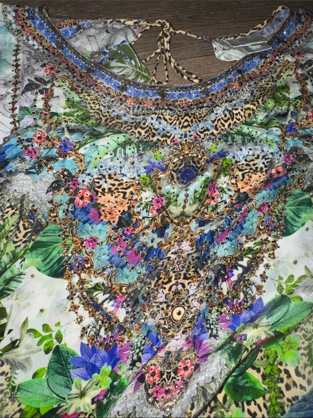 Camilla Silk Moon Garden Floral Multicolor Rhinestone Kaftan Mini Dress - Picture 6 of 7